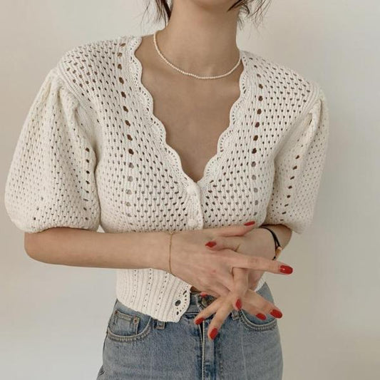 パフスリーブのカーディガン♡ショート丈で可愛く着こなせる S1602