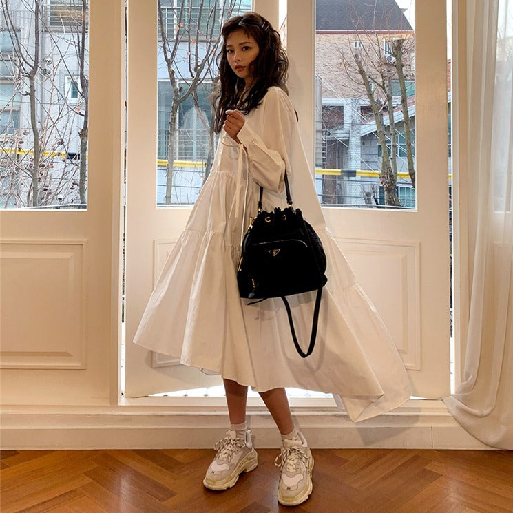 ベルト付きアシメティアードワンピース♡トレンドシルエット S1672