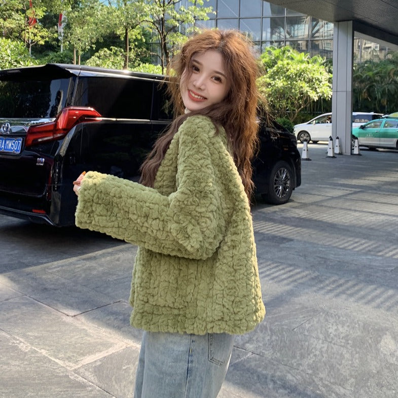 Vネックボアジャケット♡大人可愛いゆったりコート S1103