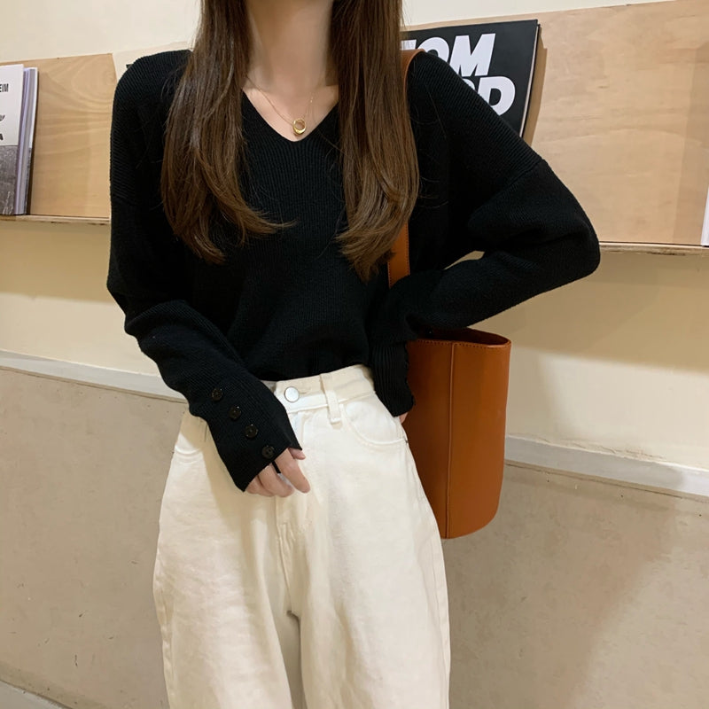 袖ボタンで上品♡ベーシックニット S1961