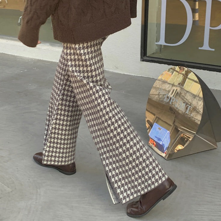 千鳥柄ニットパンツ セミワイドで美脚効果◎ S1978