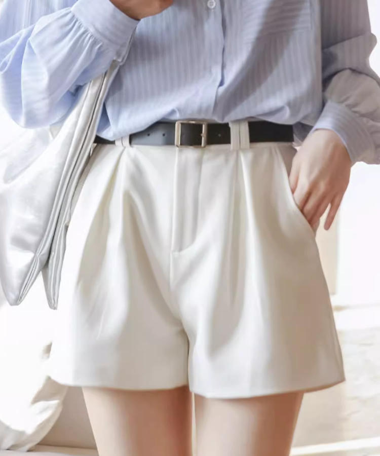 ワイドプリーツショートパンツ+ベルトセット N10117