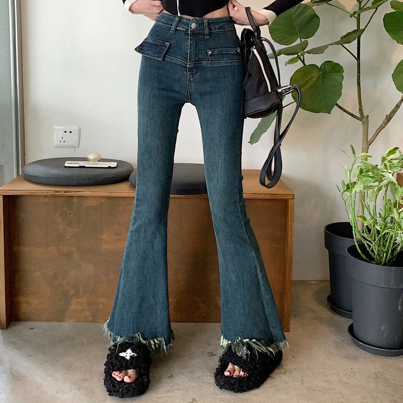 裾フリンジのフレアデニムパンツ♡脚長効果で大人可愛い S1962