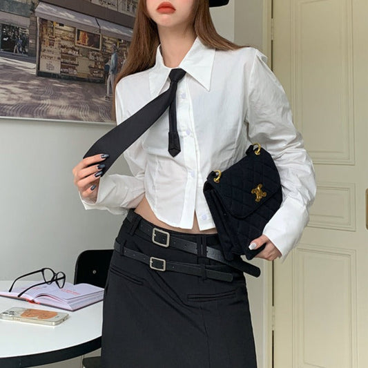 ネクタイ付きショートシャツで甘辛コーデ♪ S1956