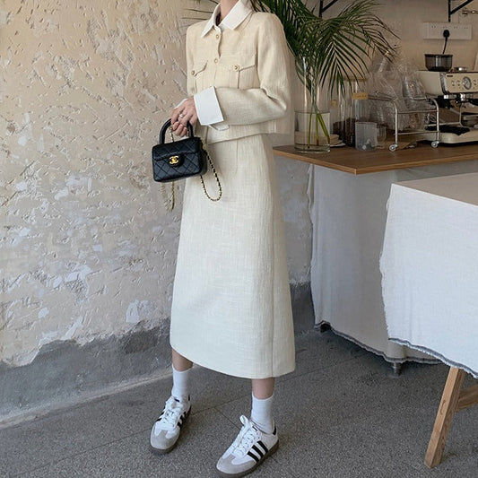 リネン風ショートジャケットセットアップ S1910