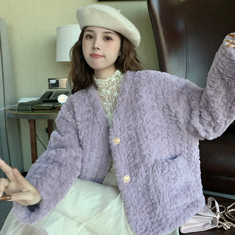 Vネックボアジャケット♡大人可愛いゆったりコート S1103