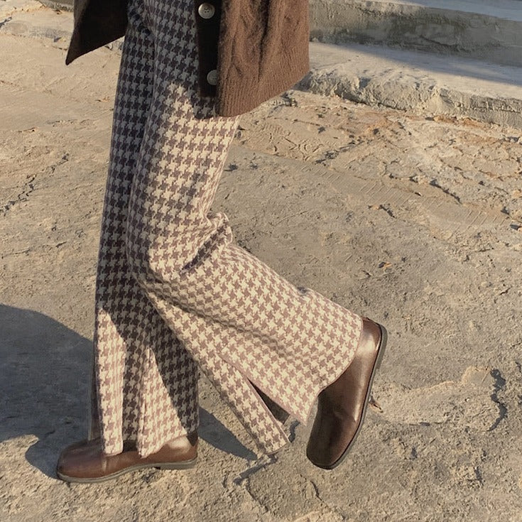 千鳥柄ニットパンツ セミワイドで美脚効果◎ S1978