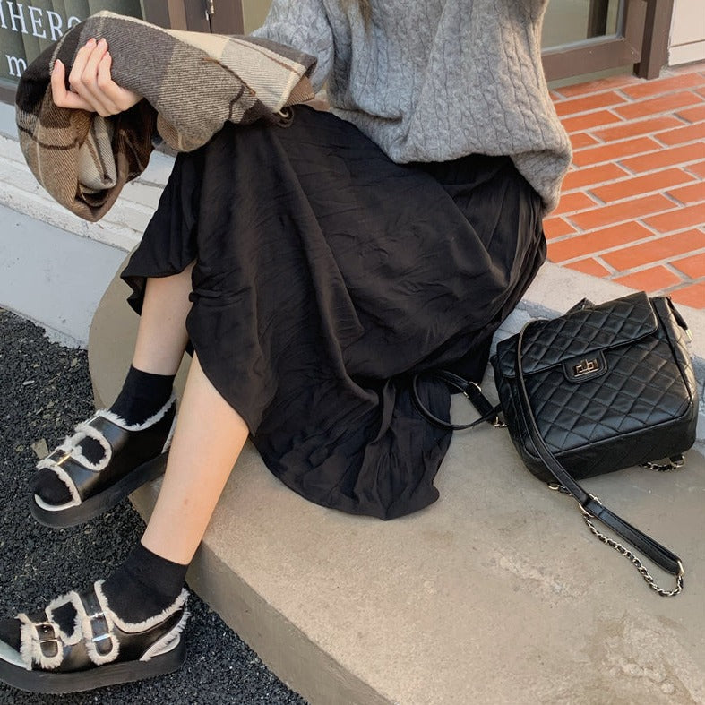 レトロなフレアロングスカート♡ランダムプリーツ S1960