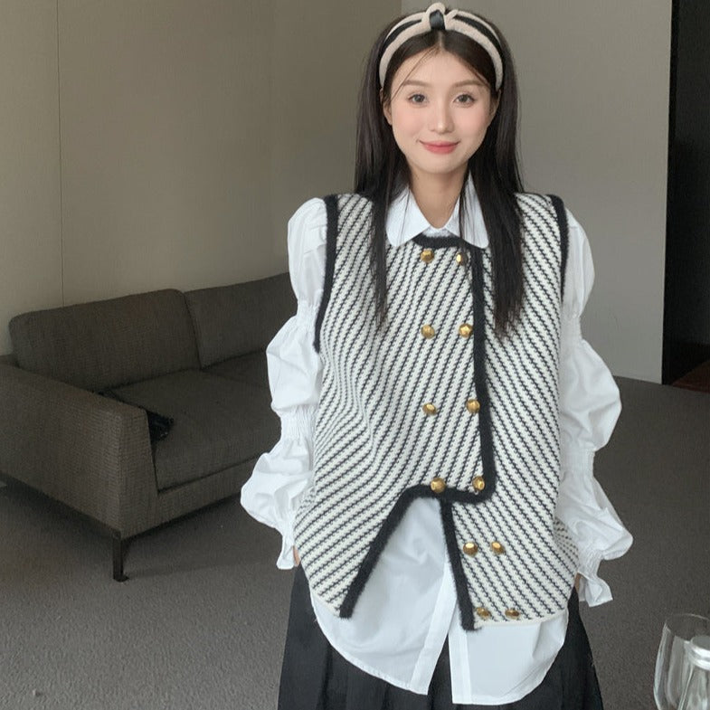 ダブルボタンベスト&パフスリーブシャツ【単品】 S1926