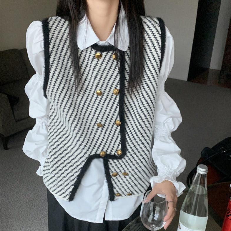 ダブルボタンベスト&パフスリーブシャツ【単品】 S1926