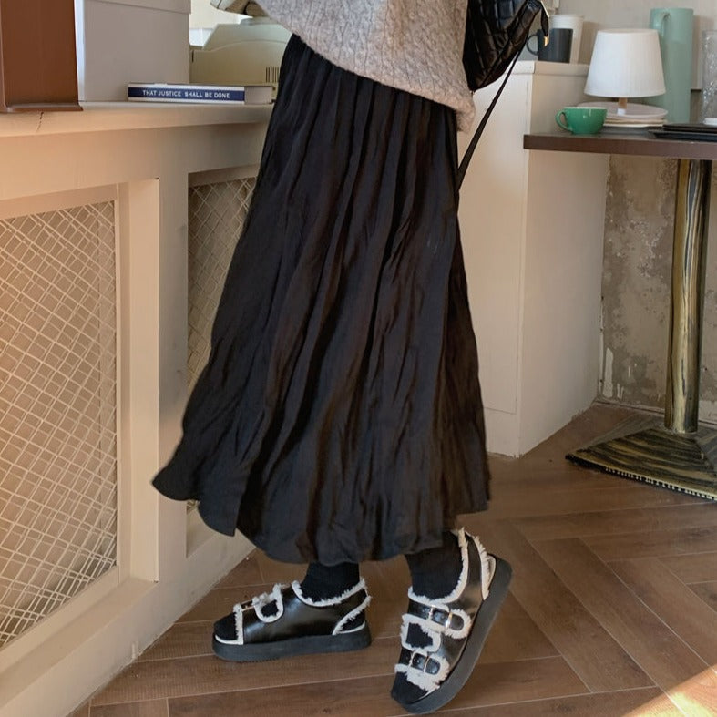 レトロなフレアロングスカート♡ランダムプリーツ S1960
