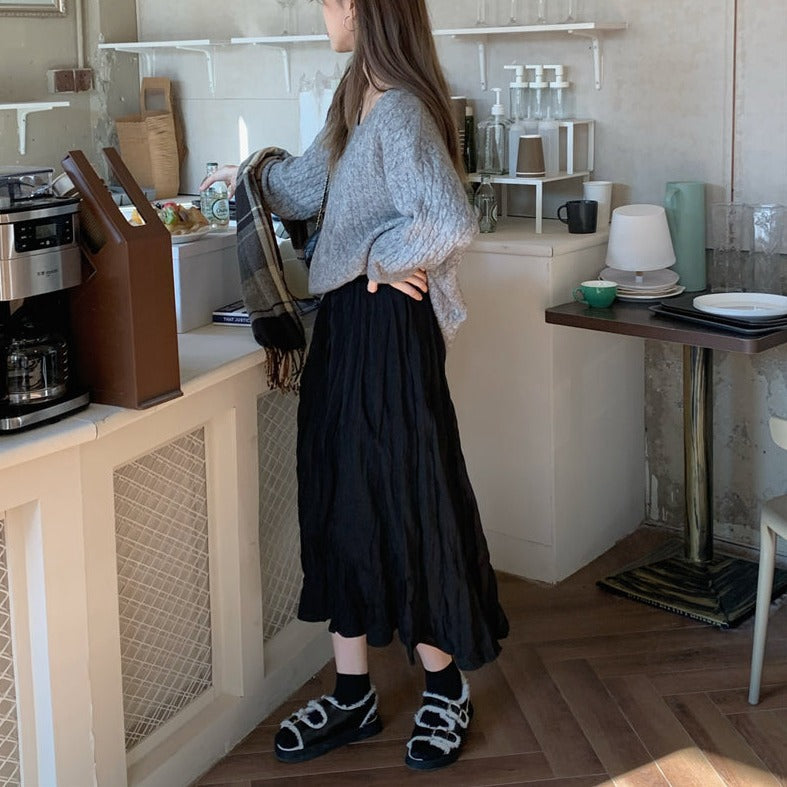 レトロなフレアロングスカート♡ランダムプリーツ S1960