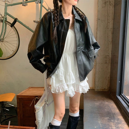 ステンカラー フェイクレザー ジャケット ベーシック S1282