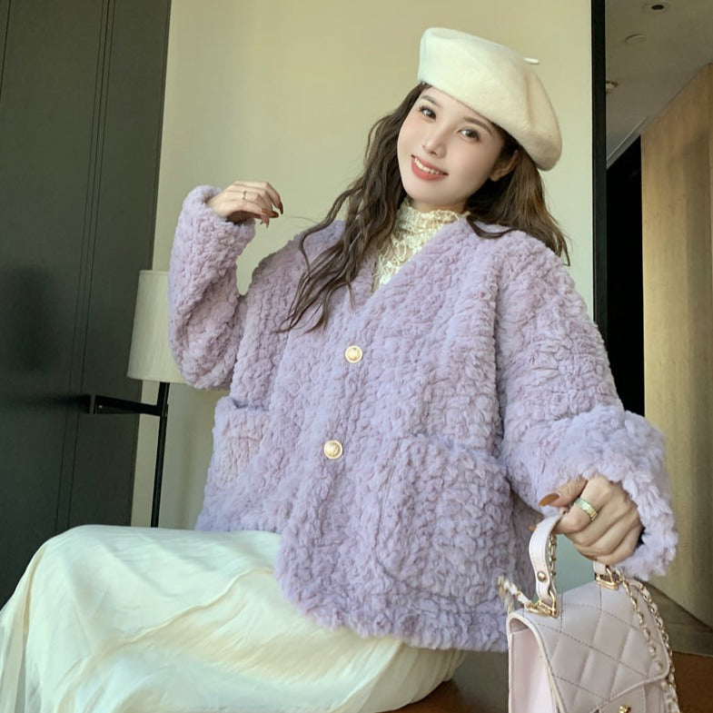 Vネックボアジャケット♡大人可愛いゆったりコート S1103