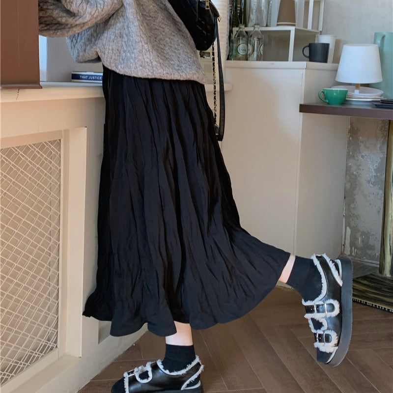 レトロなフレアロングスカート♡ランダムプリーツ S1960