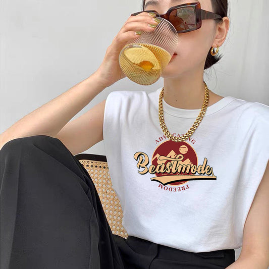 スクエアシルエット プリントノースリカットソー S1372