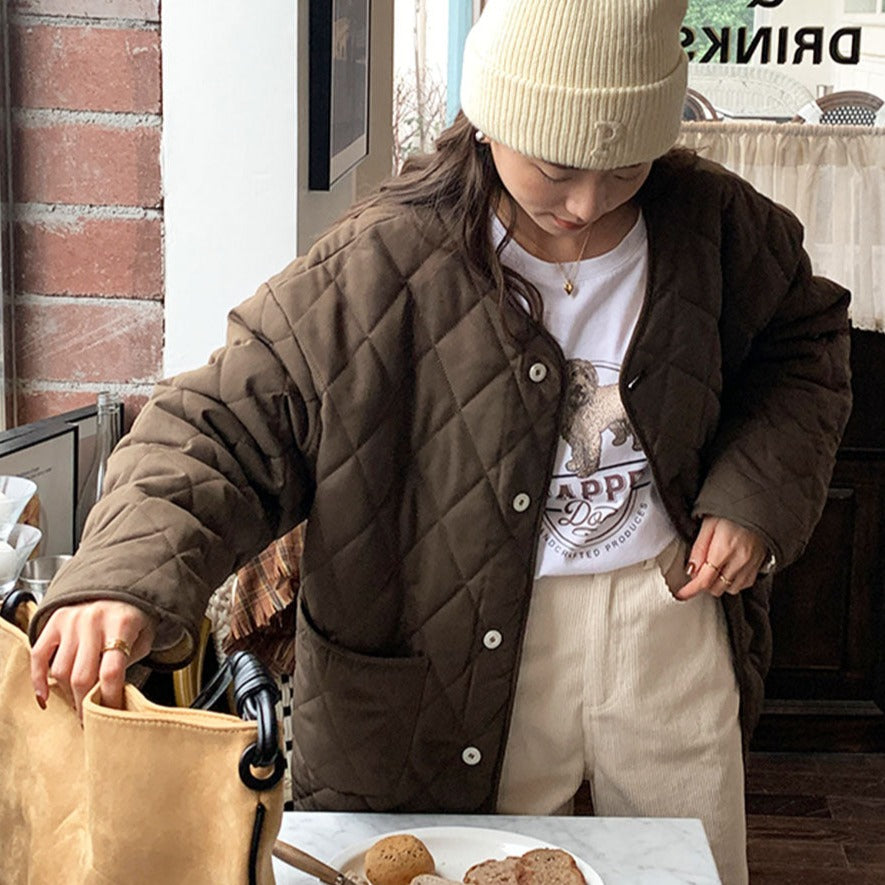 リバーシブルノーカラーボアコート♡秋冬トレンド S1009
