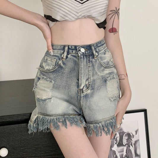 フリンジダメージショートデニムパンツ S1336