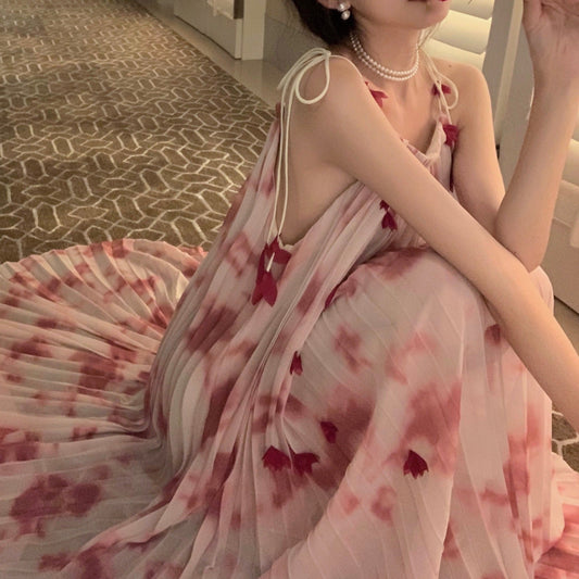 ストラップ柄キャミワンピース♪夏のリゾートにぴったり S1562