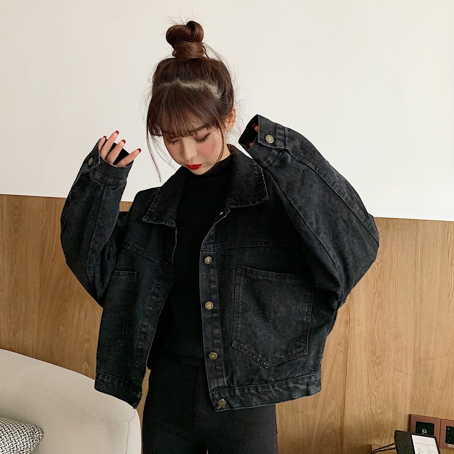 ブラックデニムジャケット♡ショート丈でスタイアップ S1902