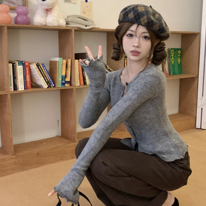 クッキー柄ニットカーディガン♡バイカラーで可愛く S1904
