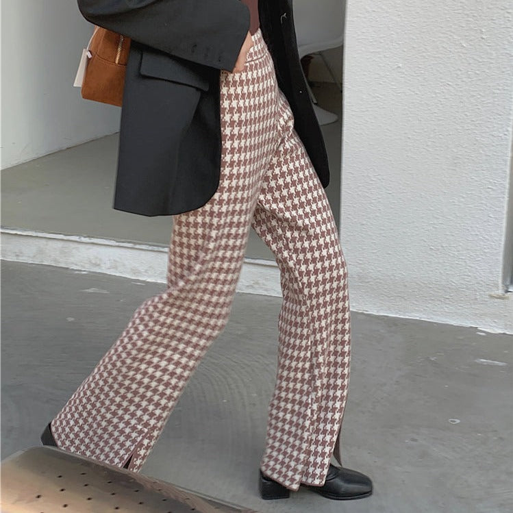 千鳥柄ニットパンツ セミワイドで美脚効果◎ S1978