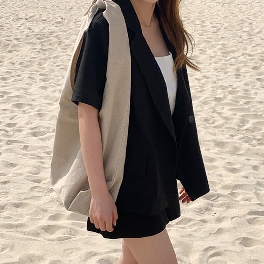 麻風半袖ジャケットセットアップ S1418