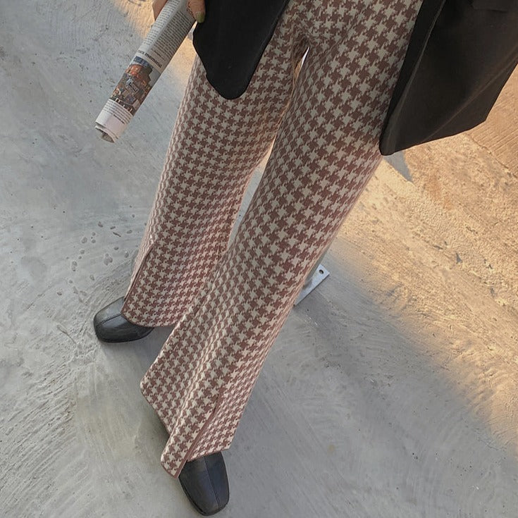 千鳥柄ニットパンツ セミワイドで美脚効果◎ S1978