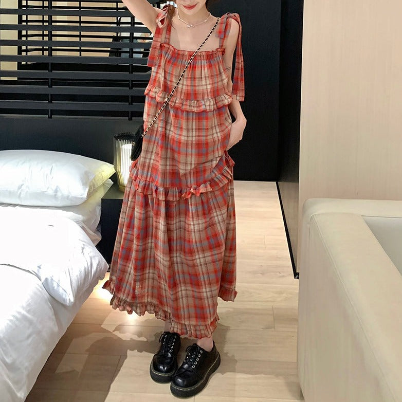 リボンショルダーチェックワンピース♡ S1347