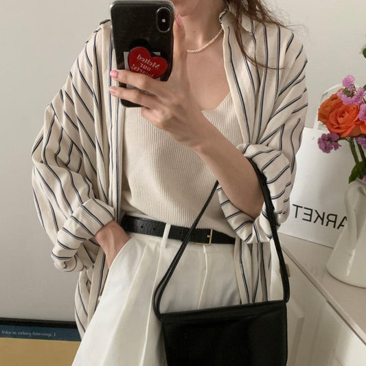 大人可愛いストライプシャツワンピース S1671