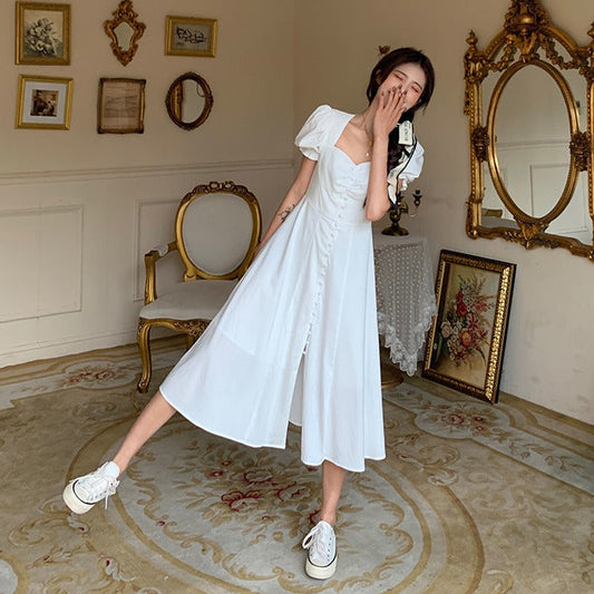 フロントボタンパフスリワンピース♡大人可愛いワンピ S1502