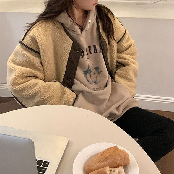 リバーシブルノーカラーボアコート♡秋冬トレンド S1009