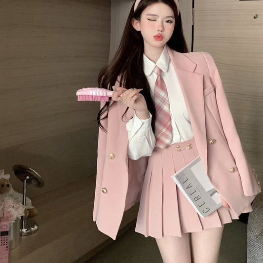 スクール風ジャケット&プリーツスカートセットアップ S1947