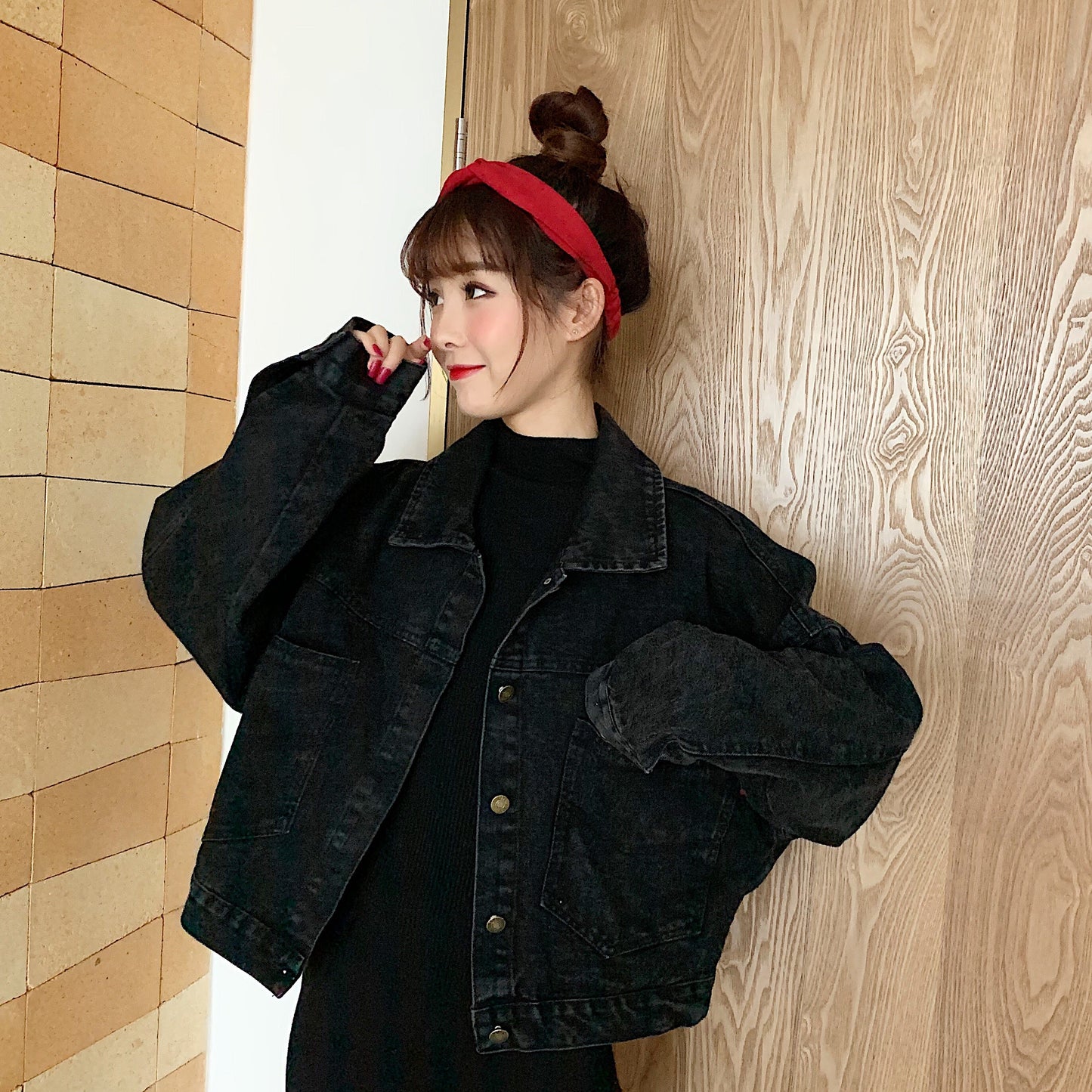ブラックデニムジャケット♡ショート丈でスタイアップ S1902