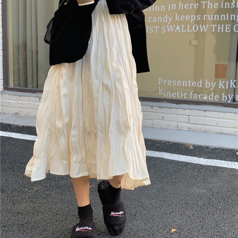 レトロなフレアロングスカート♡ランダムプリーツ S1960