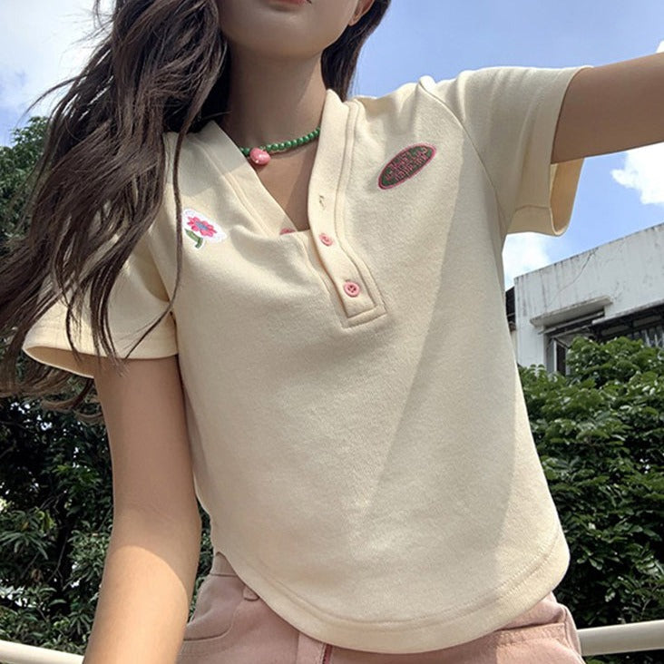 ポイント刺繍のショートTシャツ♡ S1675