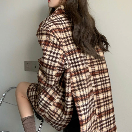 チェック柄ふんわりミドルコート♡大人可愛い着こなし S1066