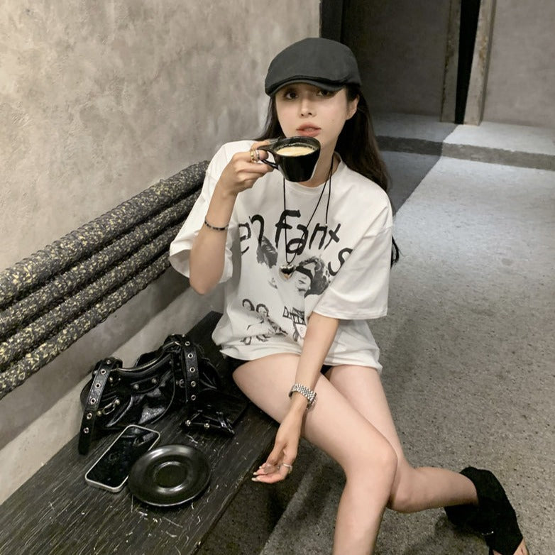 オーバープリントTシャツ ワンサイズ カジュアル可愛い S1357