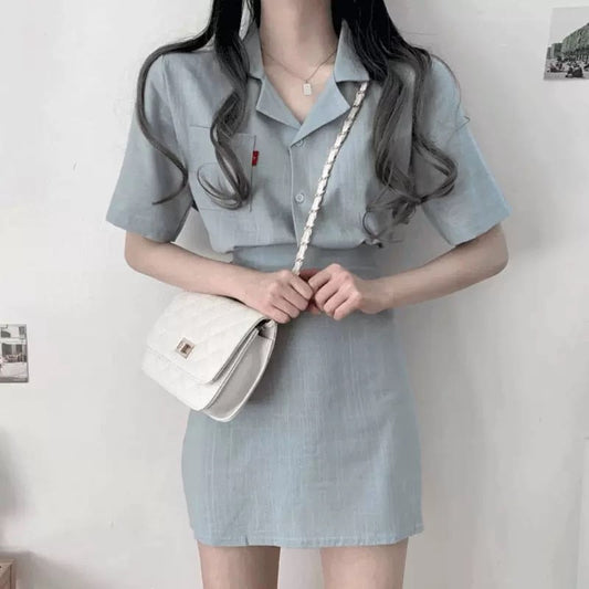 リネン風シャツ&スカートセットアップ 大人可愛い夏コーデ S1792