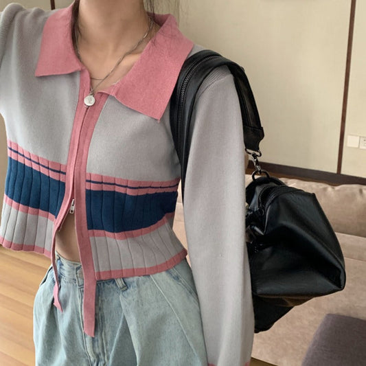 ショートジップトップス カジュアルで可愛いデザイン S1766