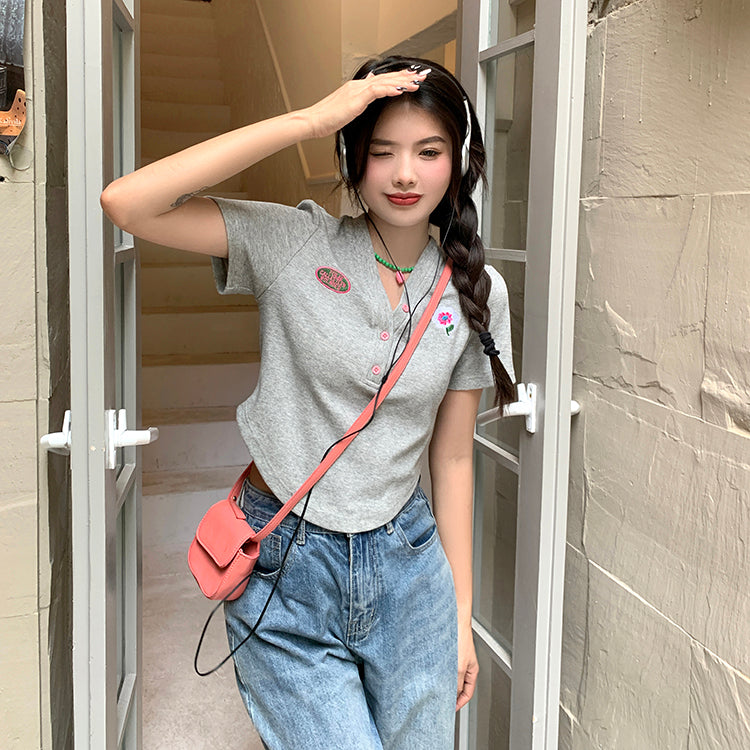 ポイント刺繍のショートTシャツ♡ S1675