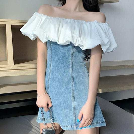オフショルデニムミニワンピ♡カジュアル可愛い S1642