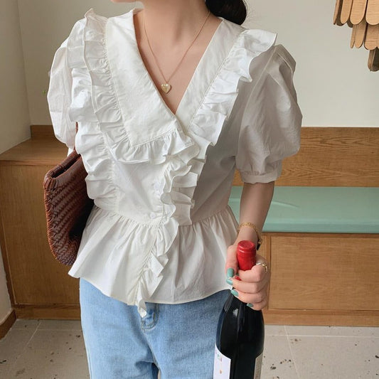 アシメフリル半袖ブラウス♡大人可愛いデザイン S1638