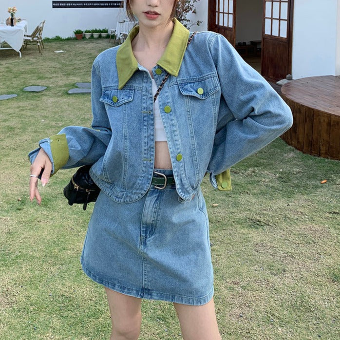 ポロ襟デニムセットアップ♡大人可愛い着こなし S1909