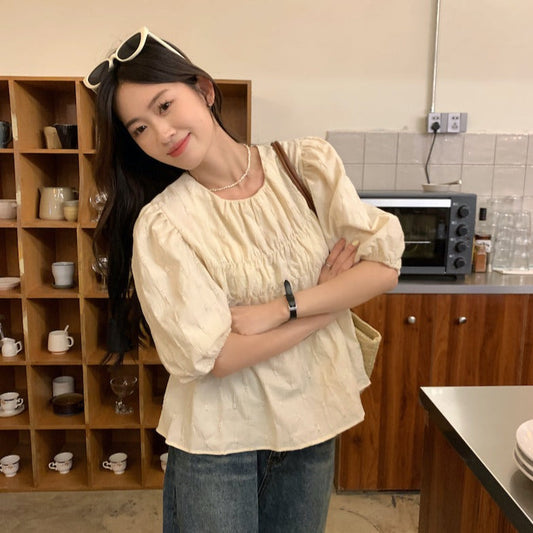 ギャザー半袖トップス♡ふんわり可愛いデザイン S1374