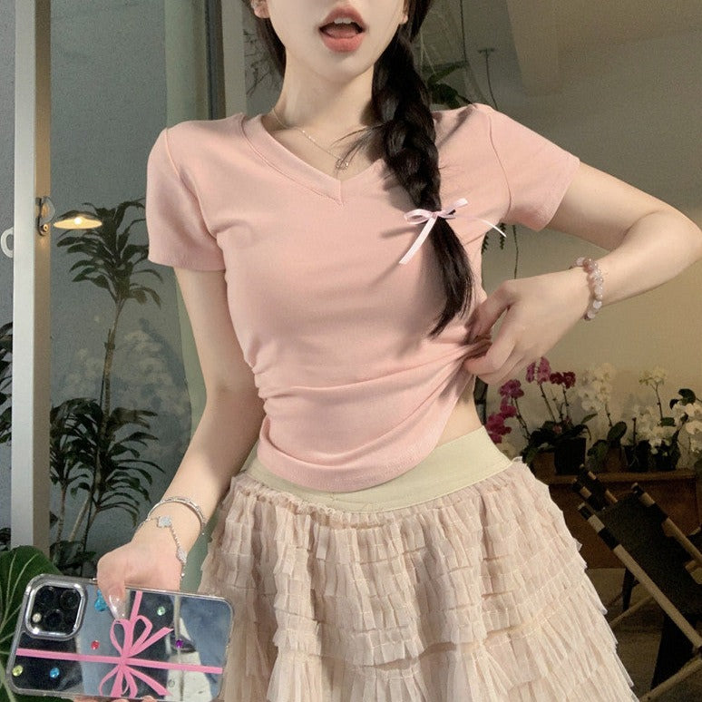 ベーシックVネックTシャツ シンプルで可愛いデザイン S1651