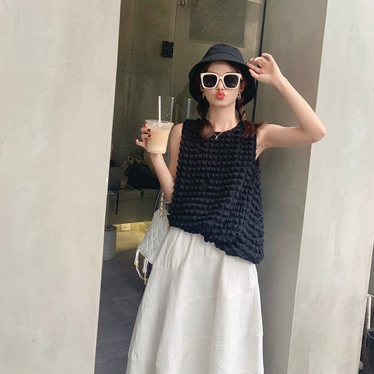 トレンドのポコポコノースリーブ♡可愛い丈感トップス S1399