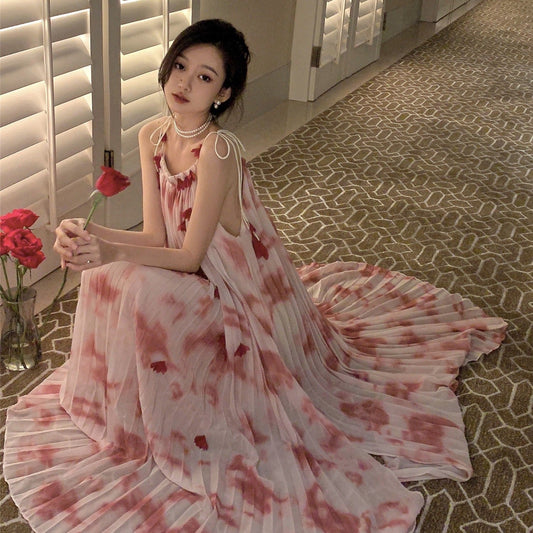 ストラップ柄キャミワンピース♪夏のリゾートにぴったり S1562