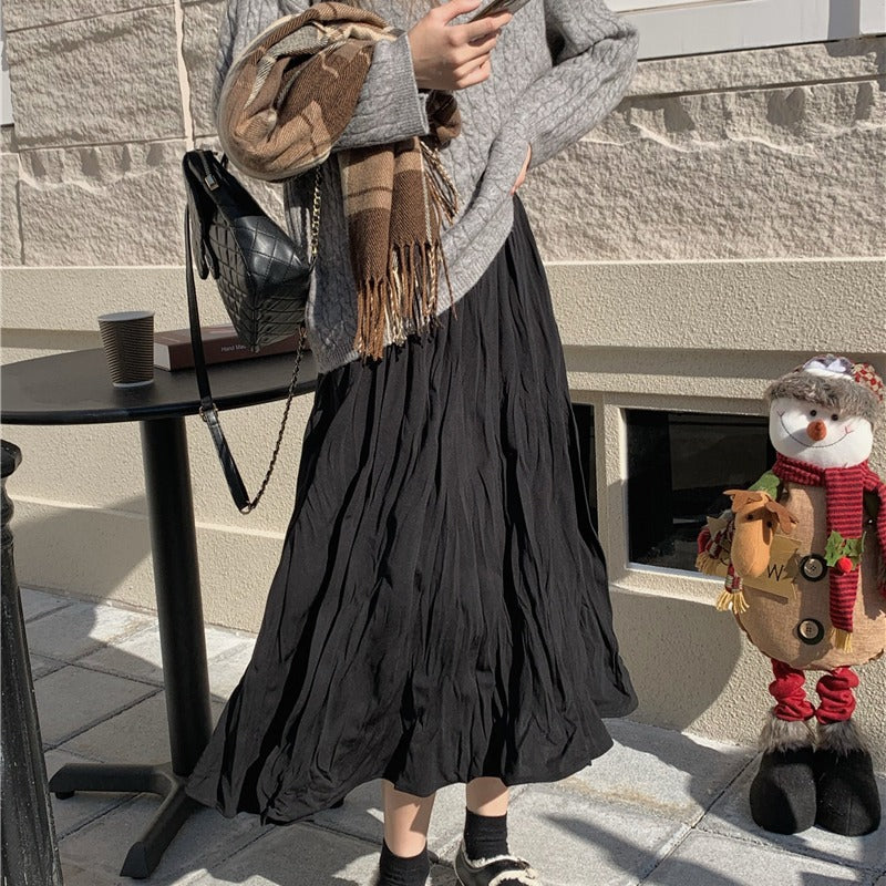 レトロなフレアロングスカート♡ランダムプリーツ S1960