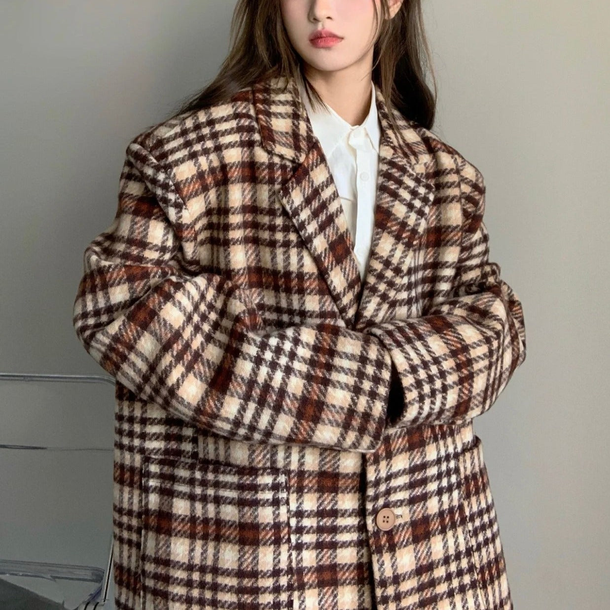 チェック柄ふんわりミドルコート♡大人可愛い着こなし S1066